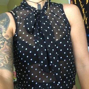 sexy See through Polka Dot blouse with front tie